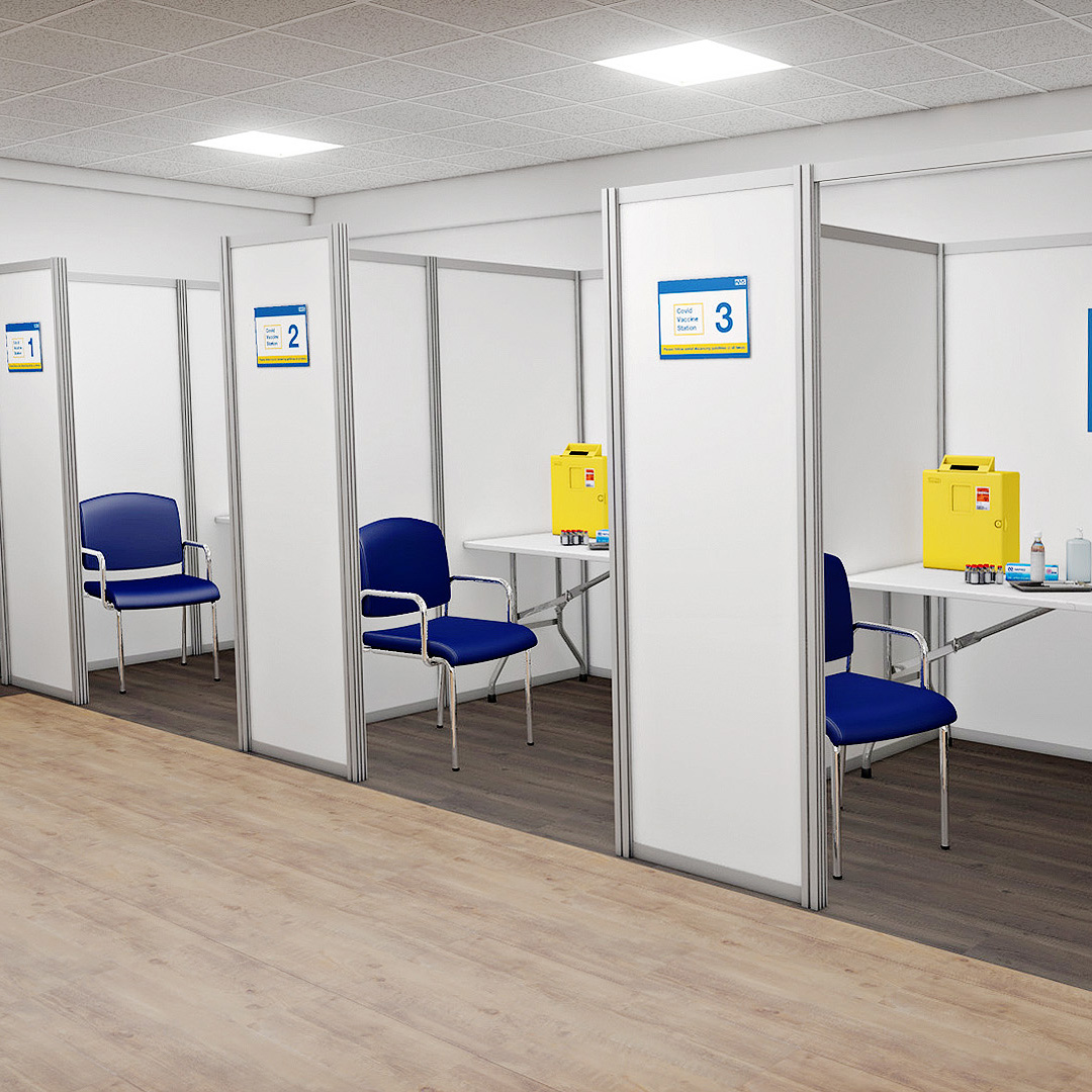 Freestanding Modular COVID Vaccination Cubicles Can Be Linked Together For Large Temporary Vaccine Clinics