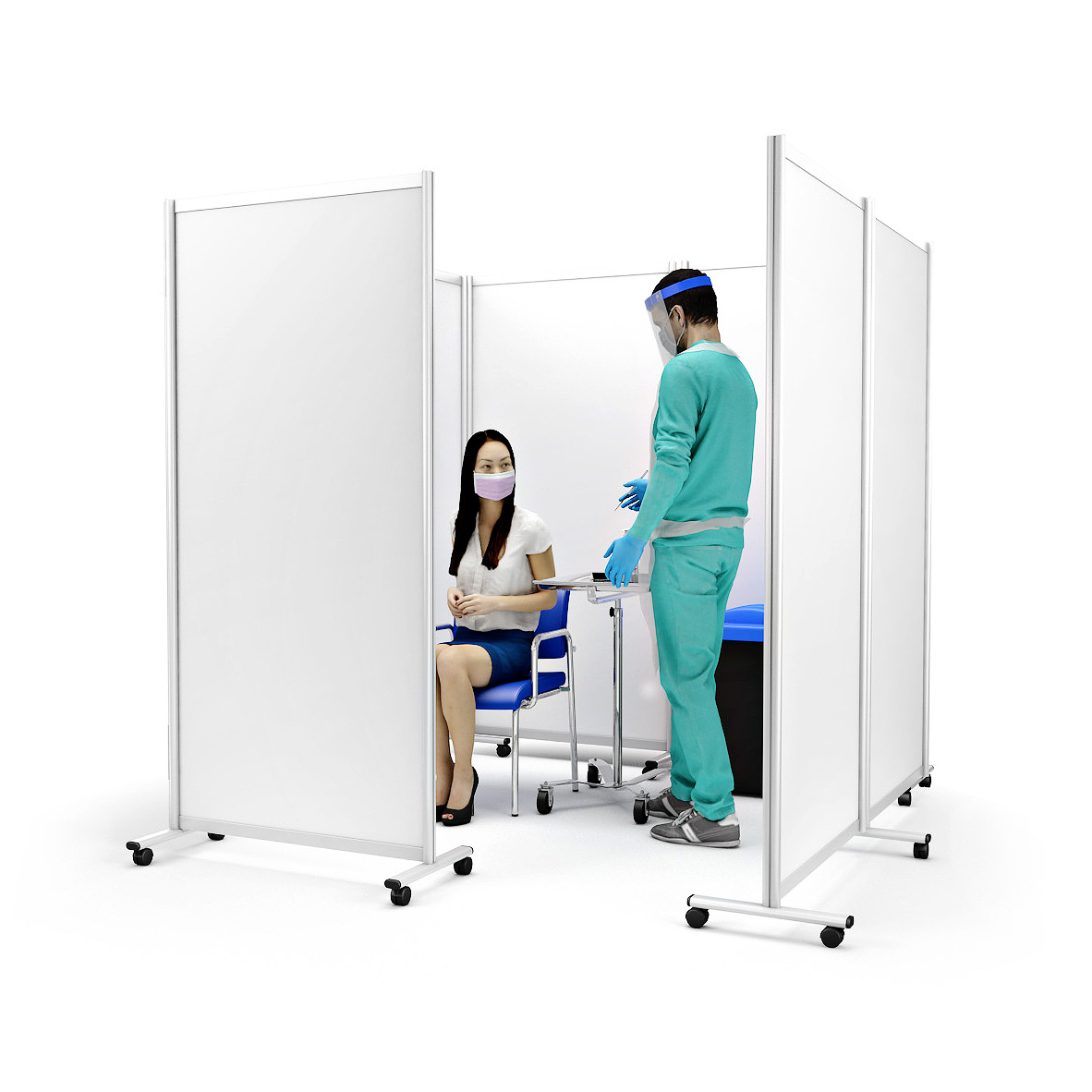 GUARDIAN DIGNITY® Medical Screens With Wheels Can Be Configured To Create A Portable Vaccine Booth