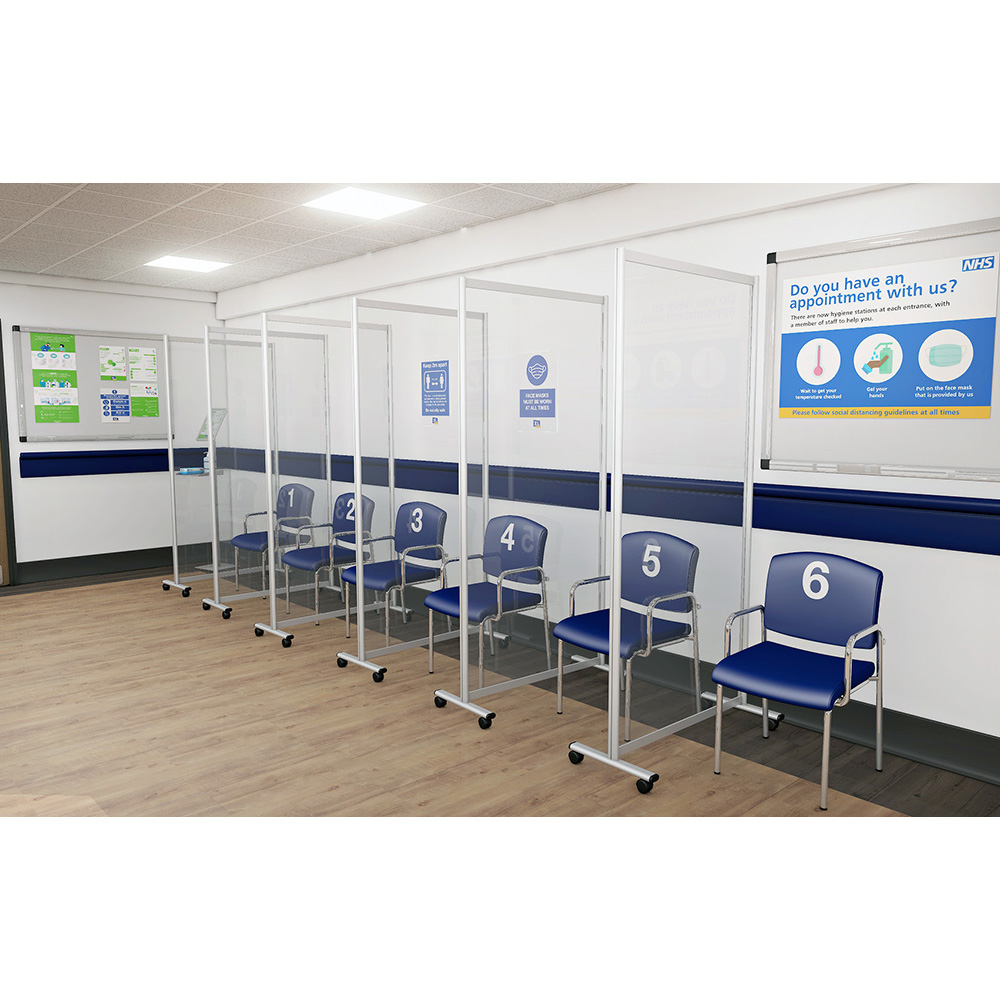 GUARDIAN Mobile Perspex Screen Can Be Used To Divide Patients At NHS Medical Centre Whilst Waiting For The COVID Vaccine