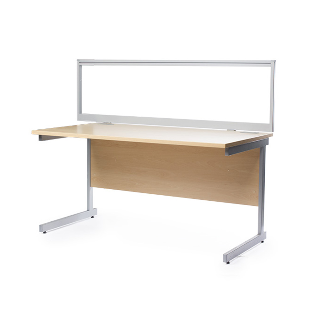 Glazed Acrylic Desk Screen With Single Tool Rail Can Hold Lightweight Office Accessories Such As Pen Pots And Paper Trays