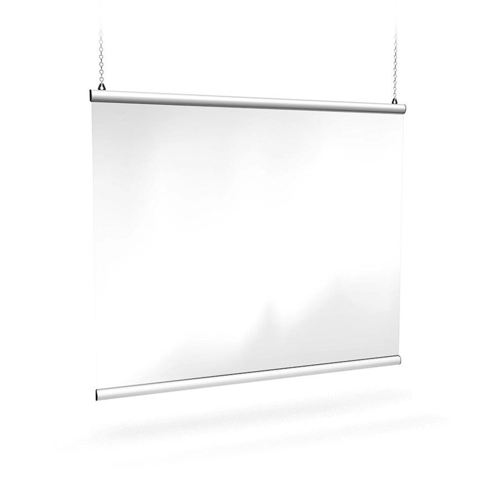 Hanging Plastic Screen Sneeze Guard Supplied With Chains And Hooks For Easy Installation