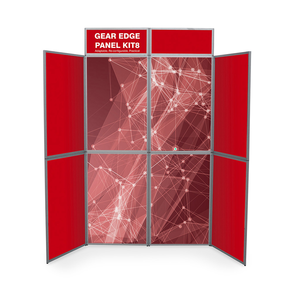 8 Panel Folding Display Board in Red with printed Graphics