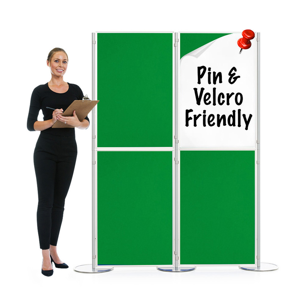 4 Panel and pole Display Board Kit in Portrait with Pinnable Green Fabric