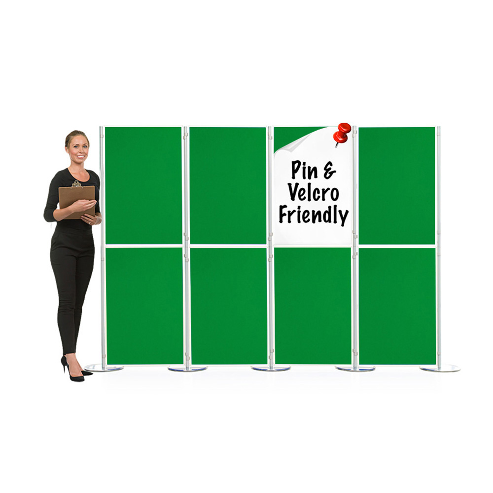 8 Panel and Pole Display Board Kit with Green Fabric in Portrait Orientation