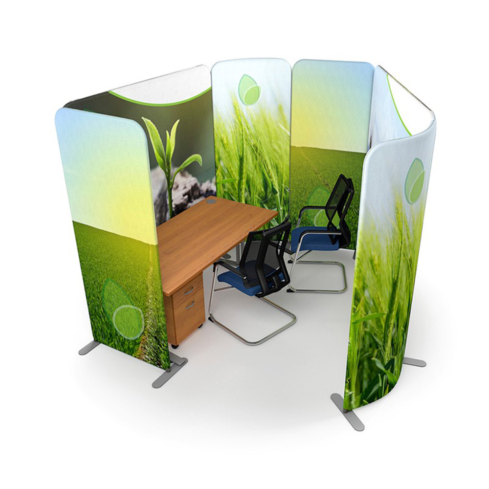 Top Down View of Printed Office Partition Screens with Office Furniture