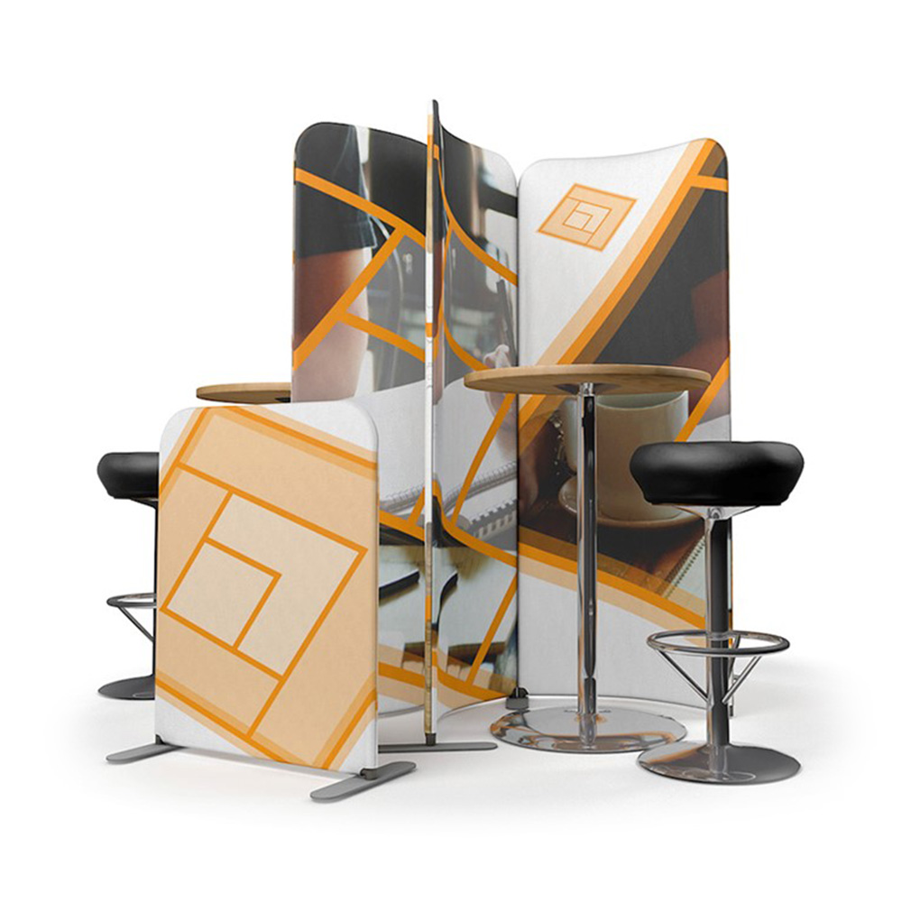 Back View of Printed Office Pods with Fabric Graphics