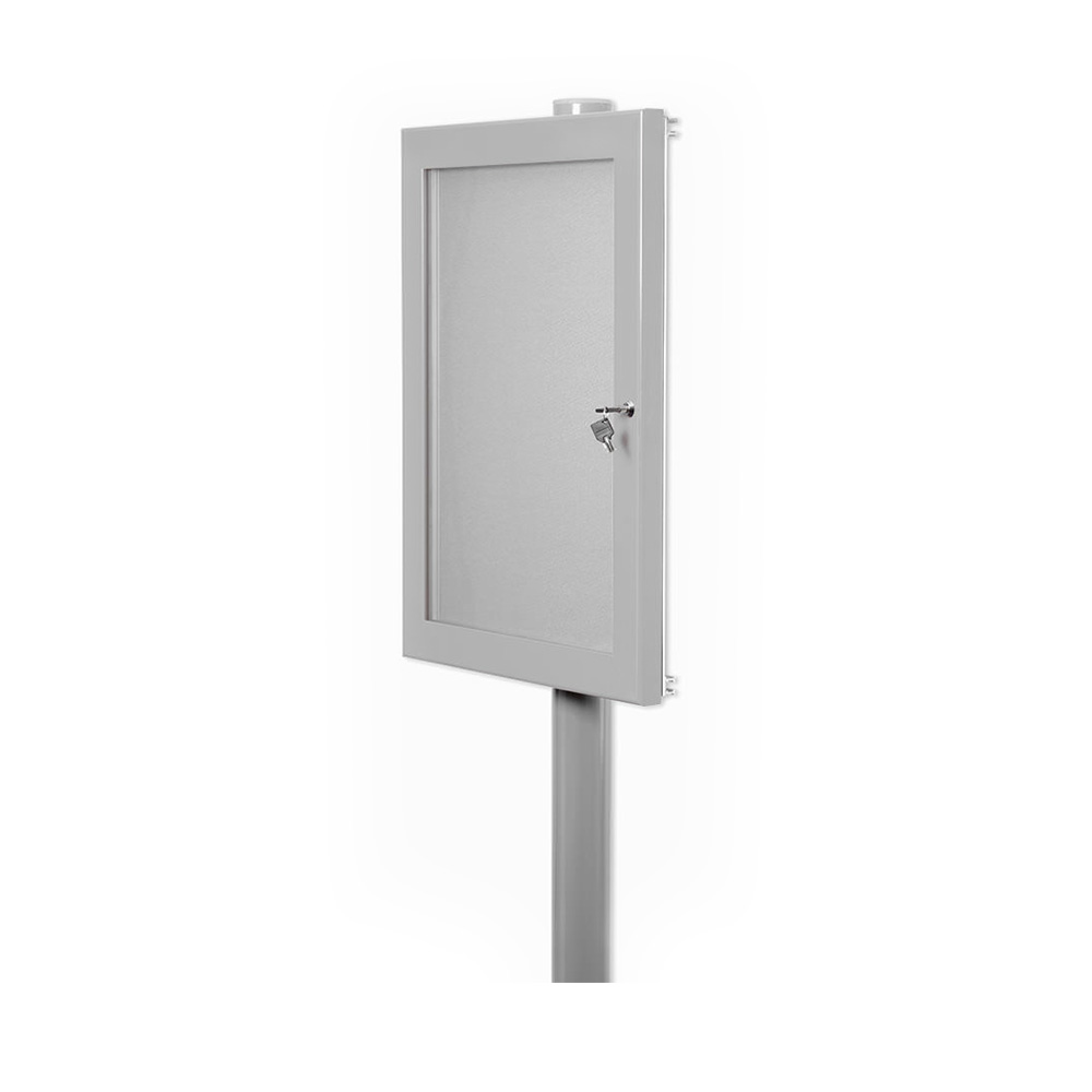 Single Post Mounted Lockable Outdoor Noticeboard in Grey