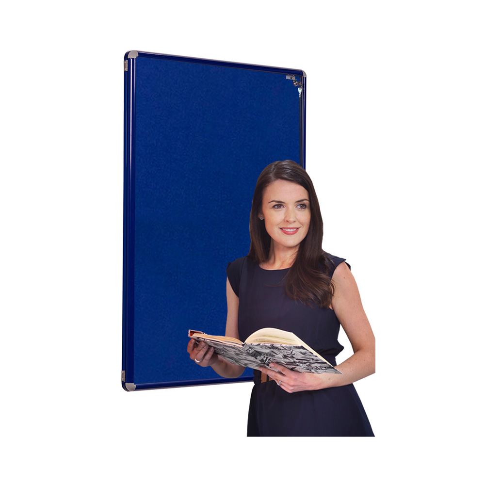 Smartshield Fire Rated Portrait Wall Mounted Noticeboard with Blue Frame and Blue Fabric