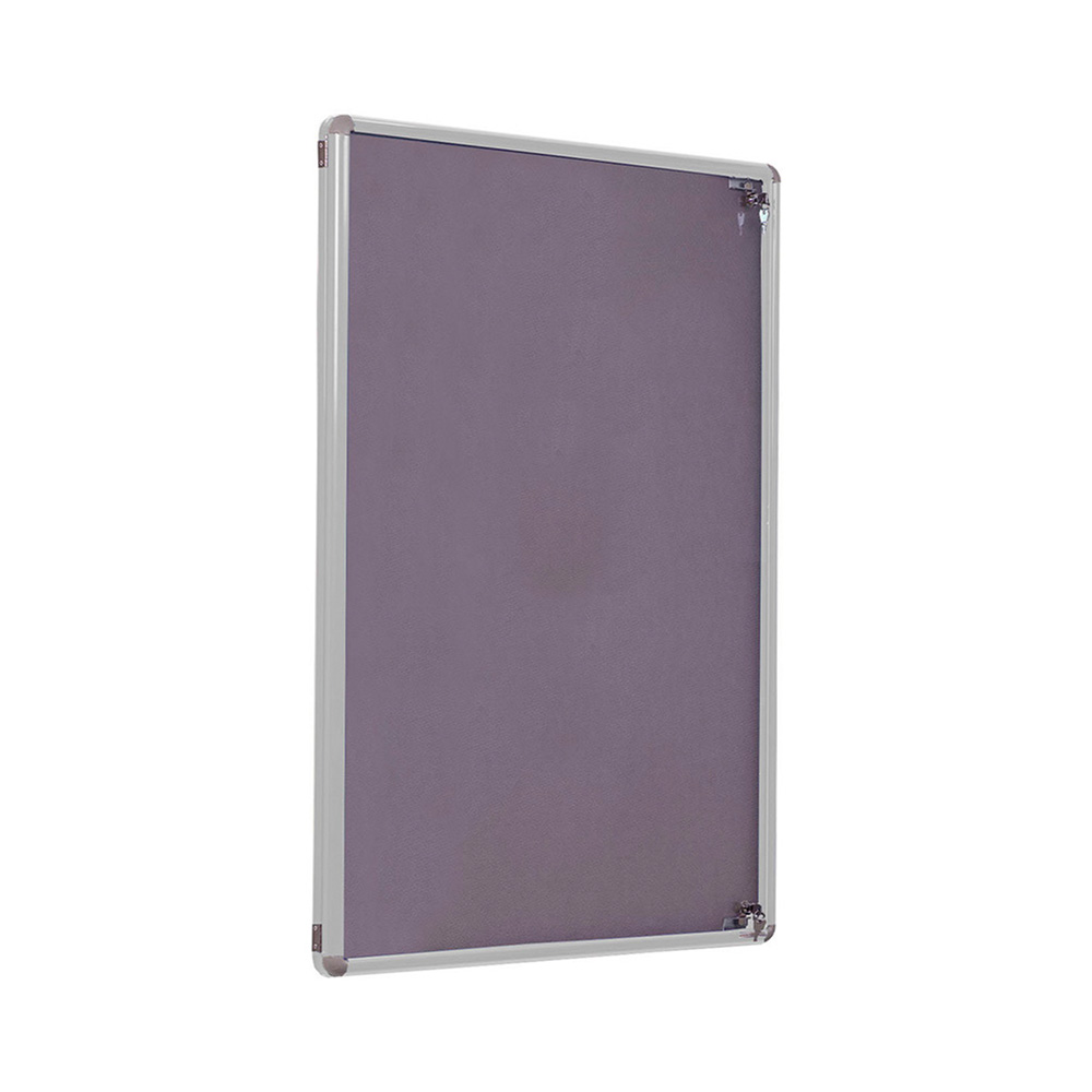 Wall Mounted Indoor Lockable Noticeboard with Silver Frame and Grey Fabric