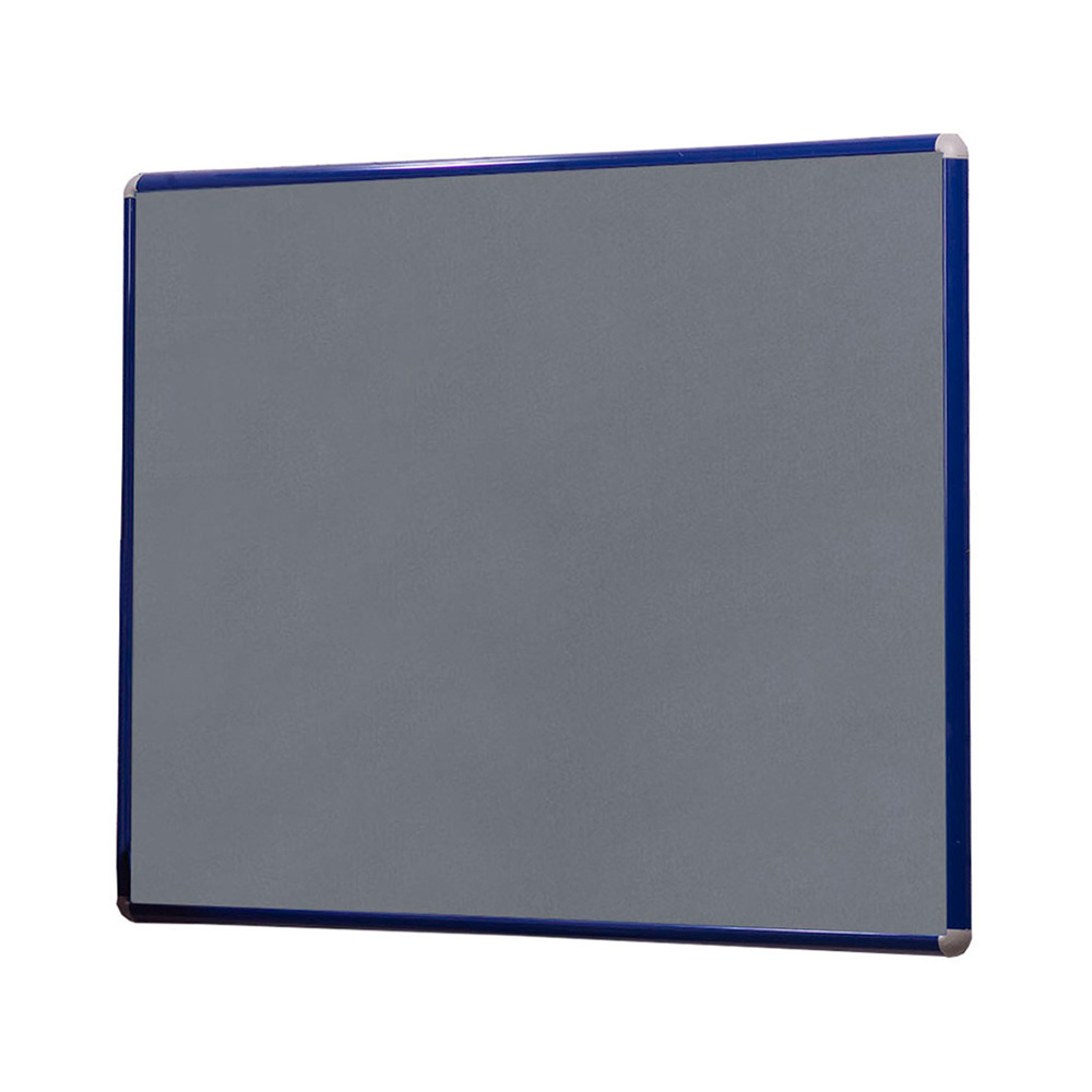 Wall Mounted Landscape Noticeboard with Blue Aluminium Frame and Grey Fabric