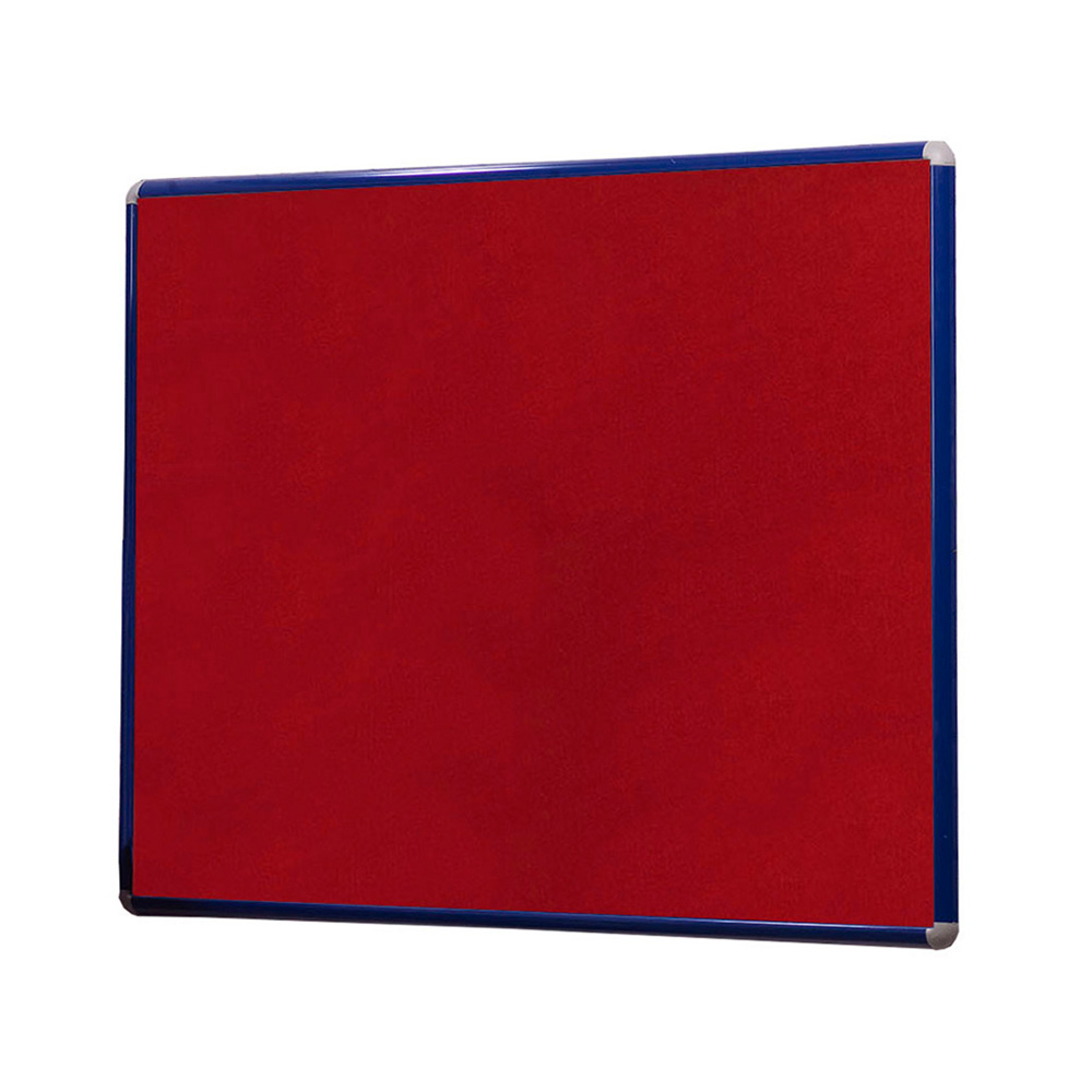 Wall Mounted Landscape Noticeboard with Blue Aluminium Frame and Red Fabric