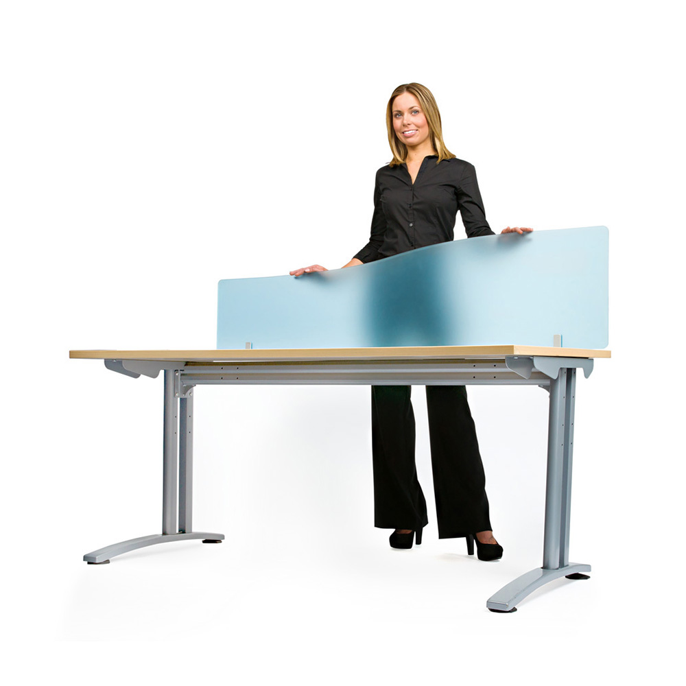 Spectrum Acrylic Desk Screen - Wave Shape in Summer Blue Frosted Acrylic Finish
