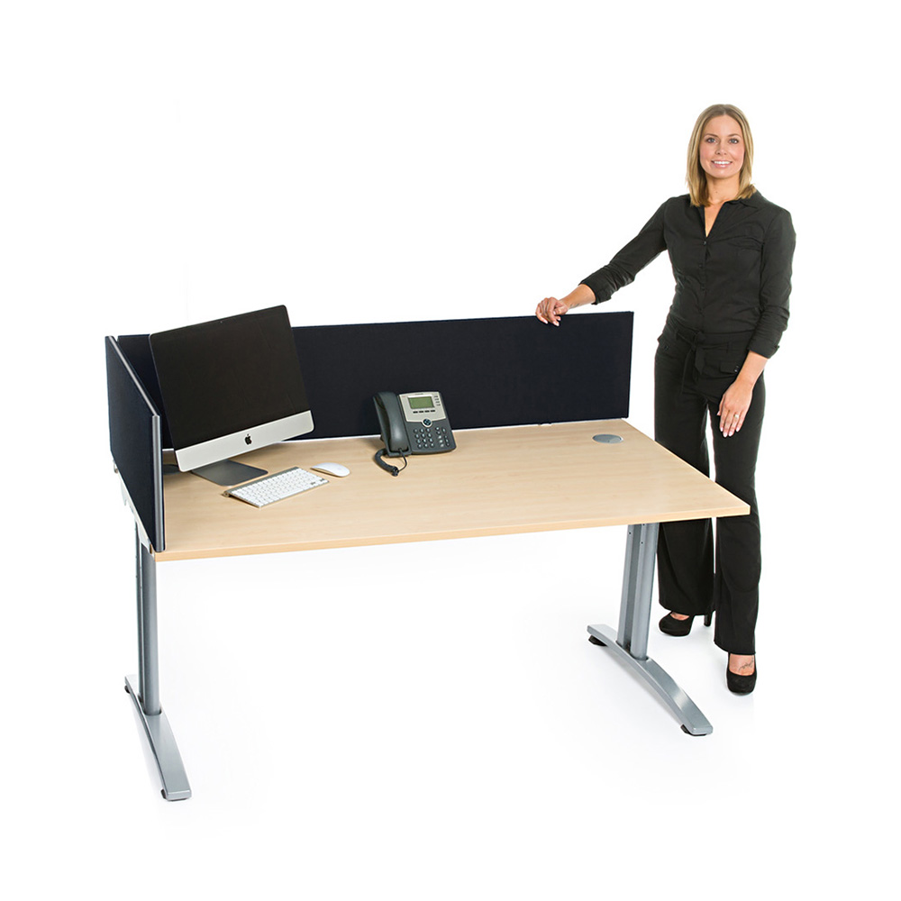 Standard Office Desk Divider Screens In Black With Silver Grey PVC Trim
