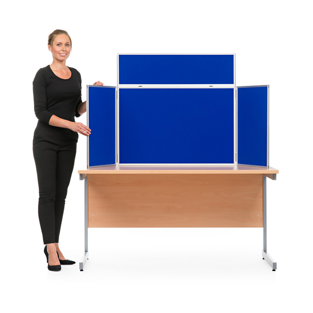 Aluminium Table Top Display Board Kit in Landscape Orientation with Blue Fabric