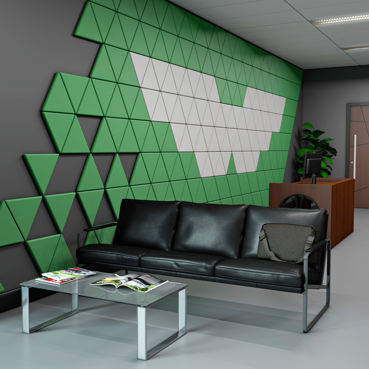 VIRAGE™ Triangular Acoustic Wall Soundproofing Panels Reduce Sound in Open Plan Spaces Such As Reception Areas & Waiting Rooms