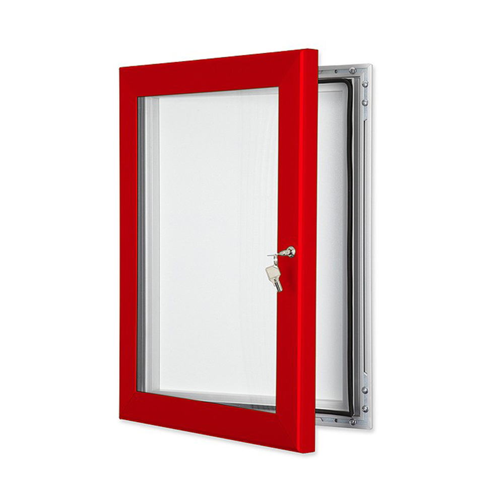 External Lockable Notice Board Wall Mounted in Traffic Red