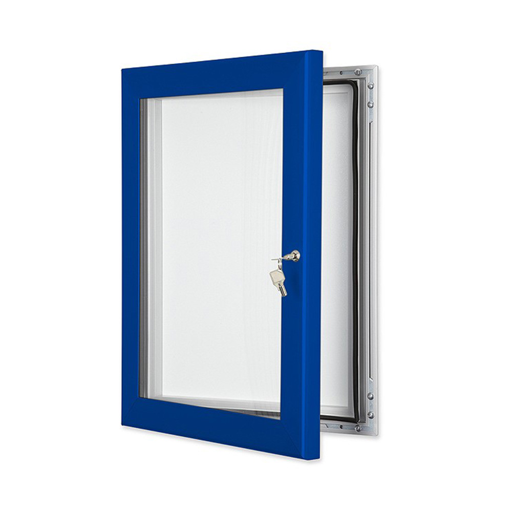 External Lockable Notice Board Wall Mounted in Ultramarine Blue