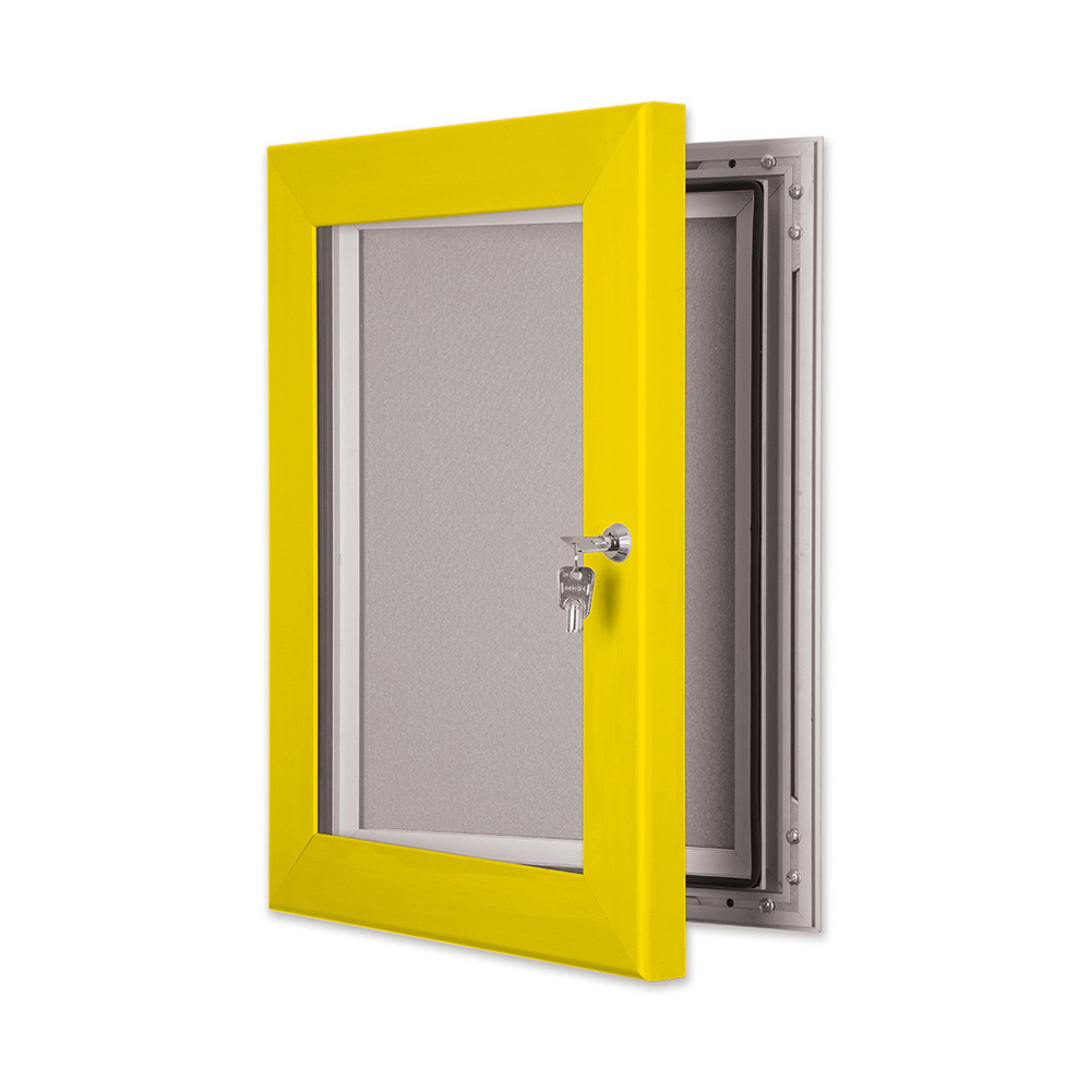 Lockable Outdoor Noticeboard with Coloured Frame in Traffic Yellow