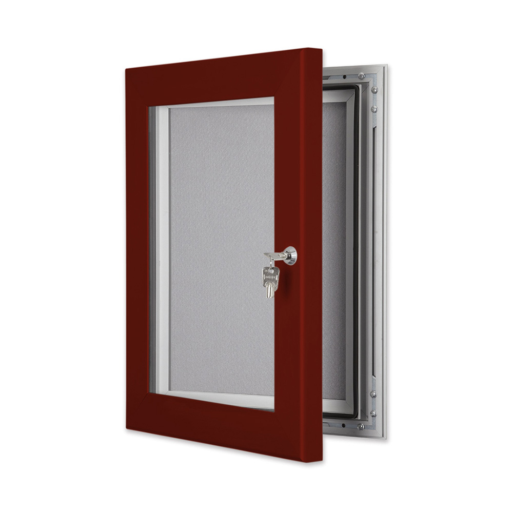 Lockable Outdoor Noticeboard with Coloured Frame in Red Brown