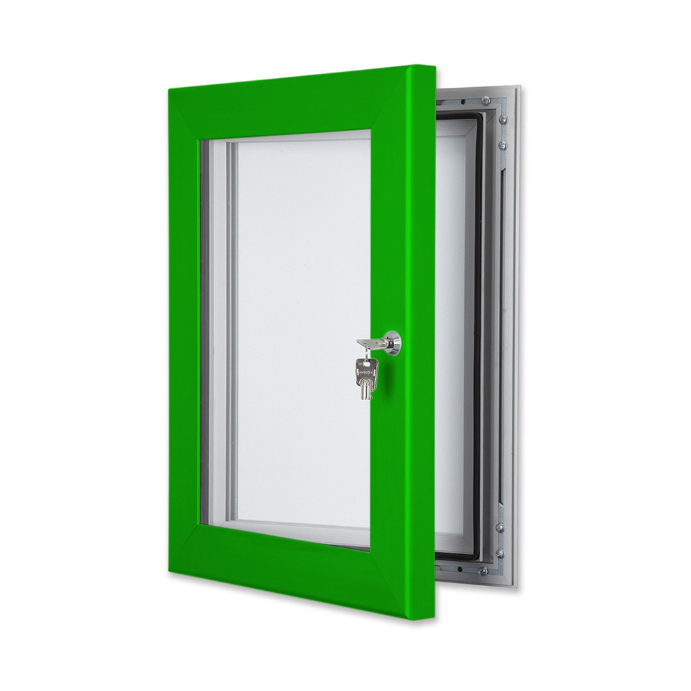 Lockable Outdoor Noticeboard with Coloured Frame in Traffic Green