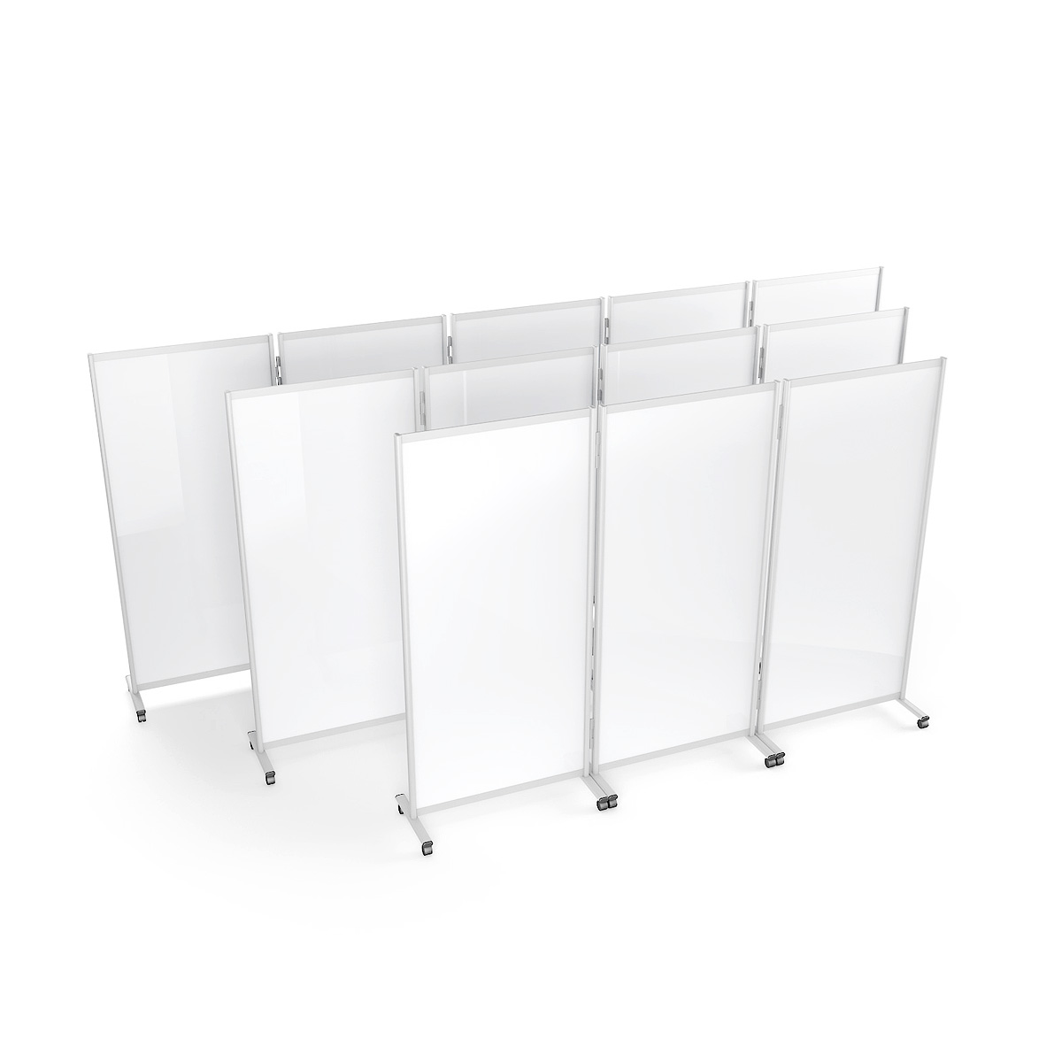 Privacy Room Divider Screens on Wheels Can be Linking in a Straight Line or Is a Concertina Shape Using the Linking Kit That is Supplied With Each Screen